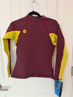 Roxy Maroon and Yellow Long-Sleeve Rash Top
